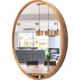 STOLARNIA PIKA Runder Badspiegel - Wandspiegel mit Holzrahmen (70 cm) - Spiegel Rund Holz Rustikal - für Badezimmer, Flur, Wohnzimmer, Schlafzimmer - Braun