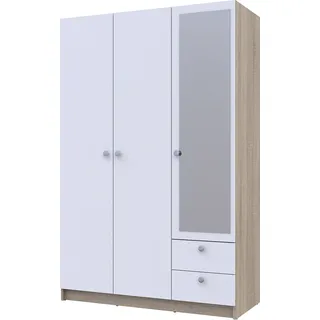 nabbi Dreitürig Kleiderschrank mit Spiegel Rivaldo - Dub-Sonoma / Weiß - Naturbelassen