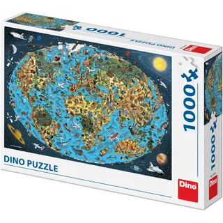 Dino Puzzle - Cartoon Weltkarte 1000 Teile