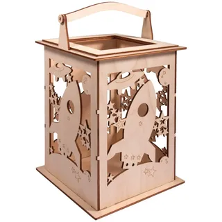 Rayher Holz Laterne Rakete, mit Griff, 15,3x15,3x26,5cm, Holzbausatz, 15-tlg,Windlicht, für LED-Kerze, Lichterkette, FSC Mix Credit, 62894505, Natur