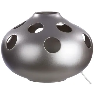 GILDE Deko Keramik Lampe - Tischlampe Dekoration Wohnzimmer - matt creme beige - Höhe 23 cm Ø 33,5 cm