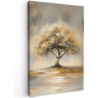 MuchoWow Leinwandbild Gemälde - Baum - Abstrakt - Blätter Wanddeko Schlafzimmer 60x90 cm , Beige , Textil , Kiefer , Rechteckig , 60x90 cm , FSC 100% , gerahmt , Bilder & Rahmen, Bilder, Leinwandbilder