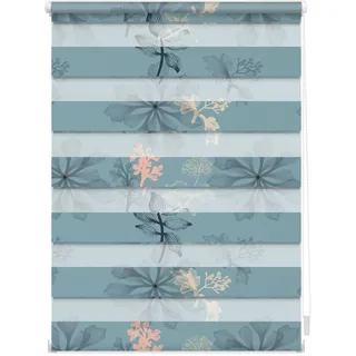 Duo Rollo / Doppelrollo Klemmfix aqua floral/blau
