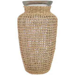 BIUDECO Große Rattan Bodenvase 70cm Geflochtene Seegras Vase für Wohnzimmer und Garten Rustikale Pflanzen und Blumen Dekoration im Vintage Stil