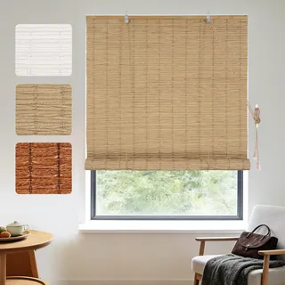 HOMEDEMO PE Rollo Outdoor wetterfest, Sichtschutz Sonnenschutz, Bambus Look Rollo für Innen- und außenbereich Bambusrollo Jalousie, Raffrollo für Fenster & Balkon, 60x160cm, Natur