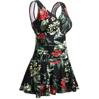 Summer Mae Damen Badekleid Plus Size Geblümt Figurformender Einteiler Badeanzug Swimsuit 46-48-XL