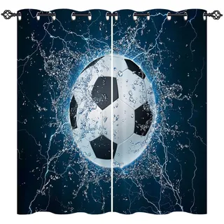 ANHOPE Sport Thema Ball Fußball Vorhänge mit Ösen Blickdichte Gardinen Blackout Curtain Thermo Vorhang Kinder Jungen Mädchen Schlafzimmer Wohnzimmer Verdunklungsvorhänge 2er Set H 160 x B 107 cm