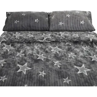 Fleece Bettwäsche mit Sternenmuster in Grau Kuschelig und Weich aus Polyester 200x220 cm