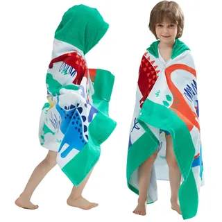 BANGSAUR Kinder-Badetuch mit Kapuze, 100% Baumwolle, 127x 76cm Wickel, Kinder, Kleinkinder, Mädchen, Jungen, 3–12 Jahre (Dinosaurier N)