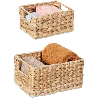 Relaxdays Aufbewahrungskorb Set geflochten aus Wasserhyazinthe 19 x 24 x 14 cm braun