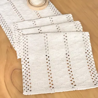 Dremisland Tischläufer Weiß Bauernhaus Klein Tischdecke Boho Makramee Tischläufer Mesh Tischabdeckung Table Runner Tischdeko Frühling Tisch Läufer für Party Valentinstag Hochzeit Dekor, 30x180cm