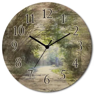 ARTLAND Wanddeko Wanduhr ohne Tickgeräusche aus Holz Funkuhr lautlos rund Ø 30 cm Sonniger Wald U1TD Blumen Pflanzen Baumbilder