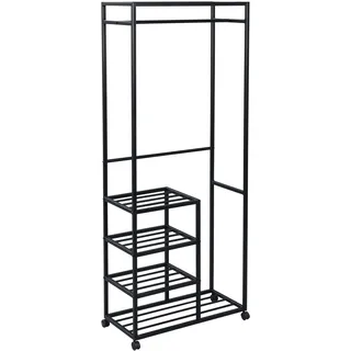 M2 Kollektion Andorra – Moderner Kleiderständer, 75x183x35 cm | Schwarz | Mit Rollen & 3 Ablagen | Viel Stauraum für Kleidung & Schuhe | Perfekt für Flur, Schlafzimmer & Ankleidezimmer