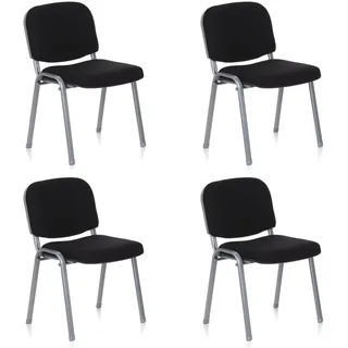 hjh OFFICE 4er Set Besucherstuhl stapelbar XT 600 Konferenzstuhl Stapelstuhl gepolstert, Metallgestell Silber, Stoffbezug Schwarz 704530