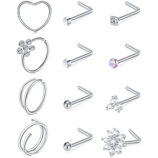 Zolure 20G Nasenpiercing Set Cz L-Form Nasenstecker Nasenpiercing Chirurgenstahl Piercing Nase Schmuck Für DaHerren Herren