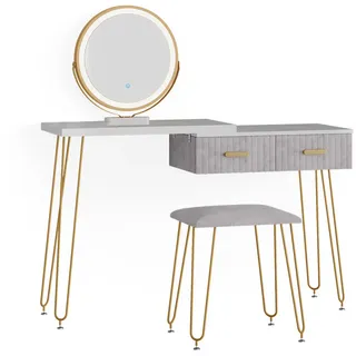 Vicco Schminktisch Zoey Grau 120 cm mit LED Beleuchtung und Hocker, Model 38502 - Grau