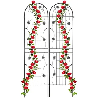 Relaxdays Rankgitter, 2er Set, 200 x 50 x 1,5 cm, Metall, Rankhilfe für Kletterpflanzen, freistehend, zum Stecken, schwarz