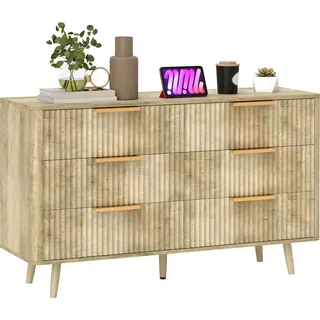 Kommode - Mit 6 Schubladen - Geriffelte Front - 62 x 35 x 105 cm - Für Wohnzimmer/Flur - Eiche
