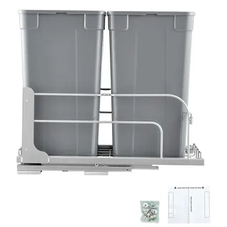 SucceBuy Ausziehbarer Mülleimer (27 Qt x 2), doppelte Unterbau-Abfallbehälter mit Türmontage & Soft-Close-Schienen, geeignet für Küchenschränke unter der Spüle (grau)