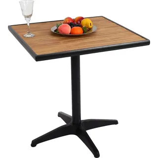 Gartentisch HWC-J95, Balkontisch Bistrotisch, Gastronomie Outdoor-Beschichtung Alu Holzoptik schwarz, teak braun - Braun