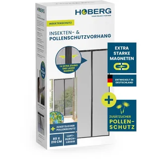 Hoberg Insekten- & Pollenschutzvorhang | Fliegengitter Tür mit XXL-Magnetbändern | Insektenschutz für Balkontür | Pollenschutzgitter – ideal auch als Fliegenvorhang | 80 x 210 cm