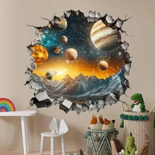 Wandtattoo Weltraum, Wandtattoo Schlafzimmer, Wandaufkleber für Kinderzimmer Junge Jugendzimmer, Galaxie-Tapete, Personalisierte Wand- und Türdekorationen, selbstklebend, wasserfest, 3D Weltraumplanet