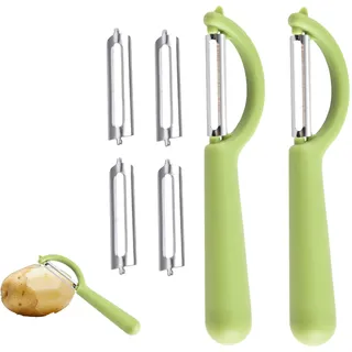 2 Stück Edelstahl Gemüseschäler Set mit 4 Ersatzklingen-Universalschäler Kompatibel mit Tupperware, WMF, Fackelmann,Solingen-Kartoffelschäler,Sparschäler, Obstschäler,Pendelschäler für Küche&Gemüse