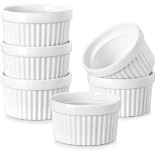 6 Stück Creme Brulee Schälchen,Souffle Förmchen Backofenfest,Ofenfeste Förmchen,Keramik Ramekins für Ragout Fin Schalen,Leckere Würzfleisch,Muffin,Panna Cotta,10cm,Weiß