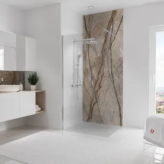 Schulte Duschrückwand Hochglanz, 100x255 cm, Wandverkleidung Stein Marmor-Kastanie, Aluminiumverbundplatte, fugenloser Fliesenersatz, EP19010253-784 - Braun