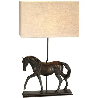 Tischlampe Pferd Jute Resin in Bronze antik 77 cm E27 Tischleuchte Wohnzimmer