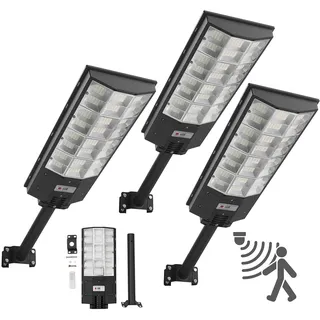 VEVOR Solar Straßenlaterne 450000LM, Straßenlampe 8000W, Solarleuchte mit Dämmerungssensor, LED-Flutlicht mit Bewegungsmelder, IP67 wasserdichte Außenbeleuchtung, für Einfahrt & Hof, 3er-Pack