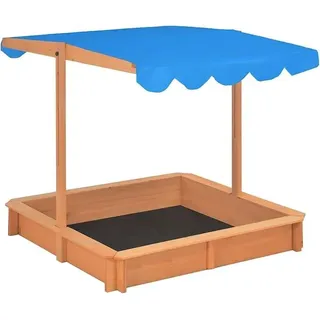 Sandkasten mit Verstellbarem Dach Tannenholz 115x115x115 cm, Kinder Spielhaus mit UV-Schutz, für Outdoor-Spiele Model316473 - Blau