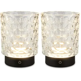 BRILONER - LED Tischlampe kabellos IP44 mit Glaskorpus, Touchdimmbar in Stufen, Akku & Lichtquelle tauschbar, Nachttischlampe, Dekolampe, Akku Tischleuchte, Wohnzimmer, Kinderzimmer, 15x11 cm, Klar