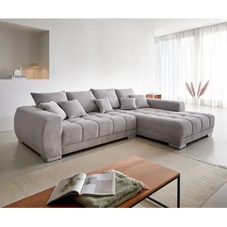 DeLife Ecksofa Josea 300x220 cm Cord Silbergrau Ottomane rechts - Grau