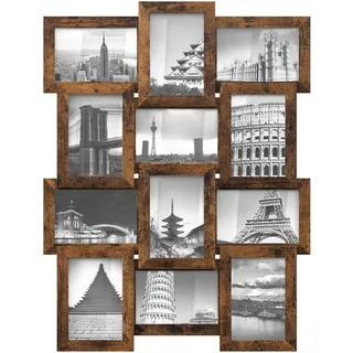 SONGMICS Bilderrahmen-Collage für mehrere Fotos, 12 Fotorahmen, Fotocollage, für 10 x 15 cm Bilder, Wandcollage, Fotowand, Montage erforderlich, weihnachten, vintagebraun RPF026X01