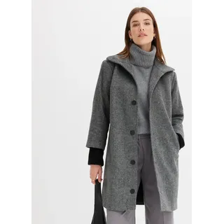 bonprix Kurzmantel "Kurzmantel in Wolloptik" mit hohem Stehkragen, in Wolloptik, 3/4 Arm mit langem Strickbündchen, schwarz meliert
