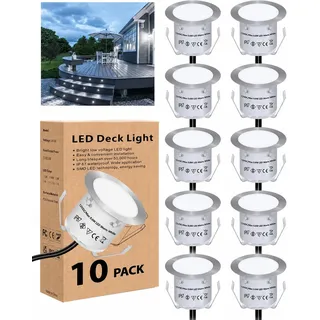HIBOITEC 10er Set LED Einbaustrahler, Terrassen Einbaustrahler LED Aussen | IP67 wasserdicht LED Bodeneinbauleuchten Aussen, 0.6W Kaltweiß LED Einbaustrahler für Küche Garten Gehweg Holzbrücke