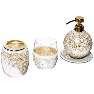 Madison Park Mosaik-Badezimmer-Zubehör-Set, 4-teiliges Badzubehör-Set mit goldenem Seifenspender, Zahnbürstenhalter, Becher und Ringablage