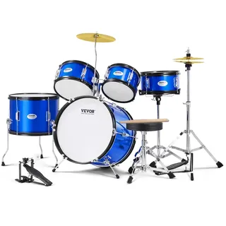 VEVOR Schlagzeugset für Kinder, 5-teilig, Anfänger-Schlagzeugset mit Bass-Toms, Snare, Standtrommel, verstellbarem Thron-Becken, Hi-Hat-Pedal und zwei Paar Drumsticks, Schlagzeugset für Kinder, blau