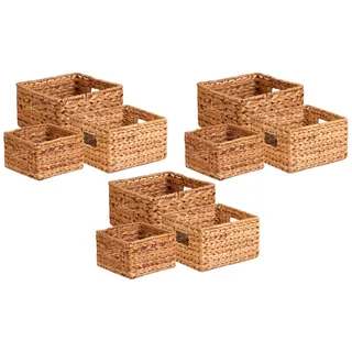 Honey-Can-Do DREI gewebte Aufbewahrungskörbe aus Wasserhyazinthe mit Griffen, Bananenblatt, Stahl, Natur, 3-Pack, 3 (Packung mit 3)
