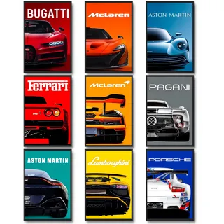 dazongweihan 9 x Super-Auto-Poster für Jungenzimmer, Rennwagen-Wandkunst für Männer, Jungs, Sportwagen-Wanddekoration, Rennwagen, Bilder, Wanddekoration für Schlafzimmer, Schlafsaal, Männerhöhle