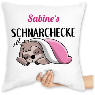 Kissen 40x40 Zierkissen - Schnarchecke Faultier - 40 x 40 cm - Weiß - mama schnarchen schnarch geschenke für schnarcher schnarchecken schnarchplatz snoring corner personalized personalisierte und