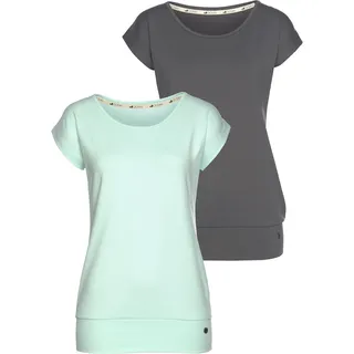 Yoga & Relax Shirt OCEAN SPORTSWEAR "Soulwear - Essentials Yoga Shirts", Damen, Gr. 44, grün (mint, anthrazit), Single Jersey, Obermaterial: 92% Polyester, 8% Elasthan, figurbetont hüftbedeckend, Rundhals, Shirts Yoga & Relax Shirt, leicht überschnittene Schultern, längerer Schnitt, Topseller