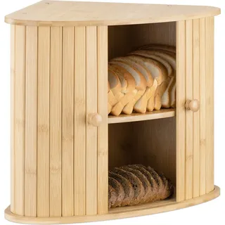 Navaris Brotkasten Ecke aus Bambus - Eckbrotkasten zwei Etagen - Brotbox aus Holz - Box für die Küche - XL Brotkorb 35x35x35cm - Aufbewahrung Schrank
