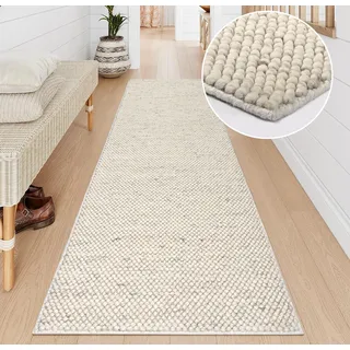 Läufer OTTO HOME "Wolly, handgewebt, Handweb Teppich" Gr. 12, beige (natur), B:70cm H:14mm L:240cm, Kunstfaser, Wolle, Teppiche, Läufer, Wolle, Brücke, Flur, Schlafzimmer, Wohnzimmer