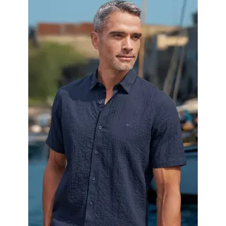Kurzarmhemd LERROS "Kurzarmhemd im Knitterlook", Herren, Gr. L, Normalgrößen, blau (classic navy), 99% Baumwolle, 1% Elasthan, Hemden Kurzarmhemd