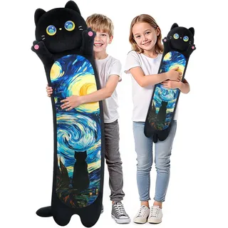 Mewaii 50CM Kuscheltier Kawaii Langes Katzen Plüsch Kissen Schwarze Katze Stofftiere Plüschtier Ausgestopftes Tier Spielzeug Kuschelkissen Geschenk