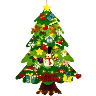 Filz Weihnachtsbaum Kinder - DlY Filz Weihnachtsbaum Set für Kinder Mit 32 Abnehmbaren Hängenden Ornamenten, Home Tür Wand Dekoration