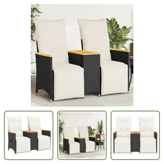 The Living Store Gartensofa 2-Sitzer Verstellbar mit Tisch Schwarz Poly Rattan - Schwarz