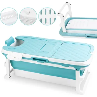 Hengda Badewanne Erwachsene Praktisch und Tragbar mit Nackkissen für Badezimmer Geeignet Mobil Erwachsene Spa 149cm - Blau